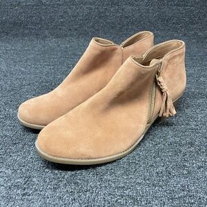 Vionic Shyanne Ankle Boots Womens 10 Tan Suede Tassel Zip Block Heel